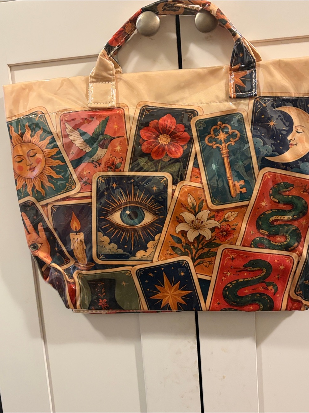 Tarot Motif Canvas Tote Bag in Multicolor New Large